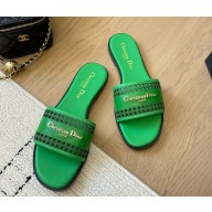 Dior D-Lane Slide green Calfskin with Openwork Microcannage Motif 1108-2024
