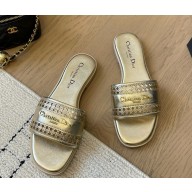 Dior D-Lane Slide gold Calfskin with Openwork Microcannage Motif 1108-2024