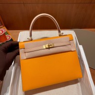 Hermes kelly 25 bag in epsom leather jaune ambre/gray handmade