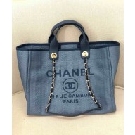Chanel medium Deauville canvas Tote Bag navy blue 2019
