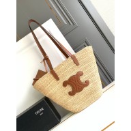 CELINE medium SUPPLE CLASSIC PANIER in Raffia and calfskin Tan 2024