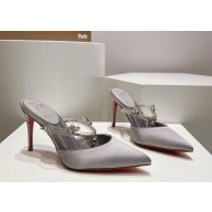 christian louboutin Planet Queen 85 satin mules in silvery 2024