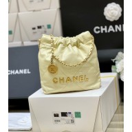 chanel Shiny Calfskin & Gold-Tone Metal 22 Mini Handbag AS3980 yellow 2023(original quality)