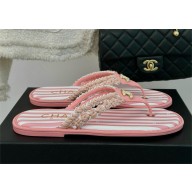 Chanel Crochet & Lambskin Thongs G45596 pink/white 2024