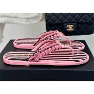 Chanel Crochet & Lambskin Thongs G45596 black/pink 2024