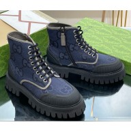 Gucci women/men platform lace-up ankle boots GG canvas 04-2024 