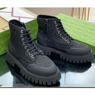 Gucci women/men platform lace-up ankle boots GG canvas 05-2024 