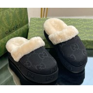 Gucci platform 5.5cm mules GG canvas with shearling 02-2024