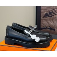 Hermes Women's Icone Loafers Leather with Kelly buckle black 112107-2024