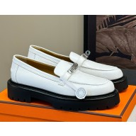 Hermes Women's Icone Loafers Leather with Kelly buckle white 112108-2024
