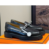 Hermes Women's Icone Loafers Leather with Kelly buckle black 112109-2024
