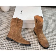 Celine Mid High Boots In Suede calfskin brown 1121-2024