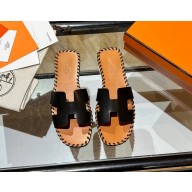 hermes oran sandal in braided calfskin black