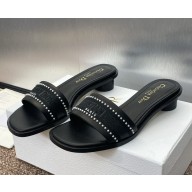 Dior Dway Heeled Slide black Calfskin and Embroidered Cotton heel 3cm 2025