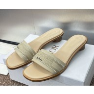 Dior Dway Heeled Slide beige Calfskin and Embroidered Cotton heel 3cm 2025