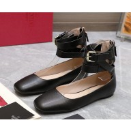 VALENTINO GARAVANI BLACK LEATHER BALLERINA BALLET GLADIATOR FLATS 2024