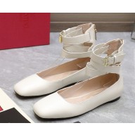 VALENTINO GARAVANI WHITE LEATHER BALLERINA BALLET GLADIATOR FLATS 2024
