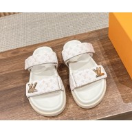 Louis Vuitton  Flat Calf leather Monogram slipper white  2024