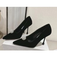 Jimmy choo Crystal Orb Velvet Pumps black heel 10cm 2025