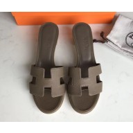 Hermes Heel 5cm Oasis Slipper Sandals in epsom Leather elephant gray