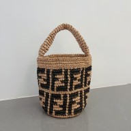 fendi ff logo printed raffia bucket bag 2023
