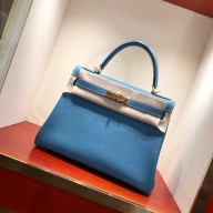 Hermes Kelly 28cm Bag In Original togo Leather With Gold/Sliver Hardware blue jean(full handmade)