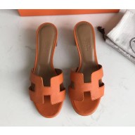 Hermes Heel 5cm Oasis Slipper Sandals in epsom Leather orange/brown