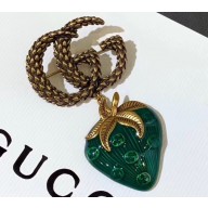 Gucci Double G Strawberry Brooch Green 2019