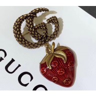 Gucci Double G Strawberry Brooch Red 2019