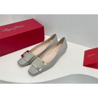 Roger Vivier Belle Vivier Metal Buckle Ballerinas in Patent Leather grey 2023
