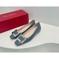 Roger Vivier Belle Vivier Metal Buckle Ballerinas in Patent Leather blue 2023