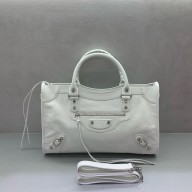 BALENCIAGA Le City Bag Medium in white calfskin with silver hardware 2025