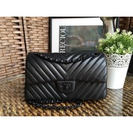 Chanel Chevron So Black MEDIUM Classic Flap Bag in Lambskin