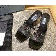Prada Heel 6.5cm Plexiglas and patent leather sandals black 2022