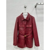 Gucci Rosso Ancora red GG embossed leather jacket 2024 
