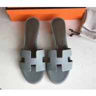 Hermes Heel 5cm Oasis Slipper Sandals in epsom Leather azure/gray