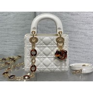 dior Mini Lady Dior Bag in white Cannage Lambskin with O-link chain 2024