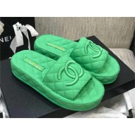 Chanel CC LOGO QUILTING SHEEPSKIN MULES GREEN 2023SS