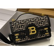 balmain b-buzz 24 leather bag with jacquard monogram black/beige 2024