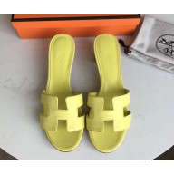 Hermes Heel 5cm Oasis Slipper Sandals in epsom Leather lemon yellow
