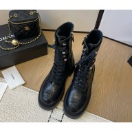 Chanel Calfskin Combat Boots with CC logo black 1109-2024