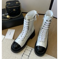 Chanel Calfskin Combat Boots with CC logo white 1109-2024