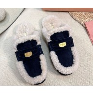 Miu Miu suede leather mules dark blue 1109-2024