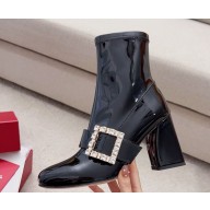 Roger Vivier Women Très Vivier Babies Strass Buckle Strech Boots in Patent Leather-Black  heel 8.5cm 1109-2024