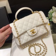 Chanel Mini Classic Flap Bag with Top Handle in white grained calfskin with gold hardware AS2431 2024