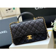 Chanel Mini Classic Flap Bag with Top Handle in black grained calfskin with gold hardware AS2431 2024