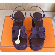 Hermes women's Jam 60 sandal in suede calfskin purple 2024