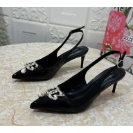 Dolce & Gabbana Patent Calfskin slingback Pumps with DG crystal logo heel 6.5cm black 2024