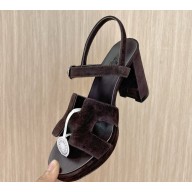 Hermes women's Jam 90 sandal in suede calfskin heel 10.5cm dark brown  2024