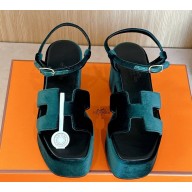 Hermes women's Jam 60 sandal in suede calfskin green 2024